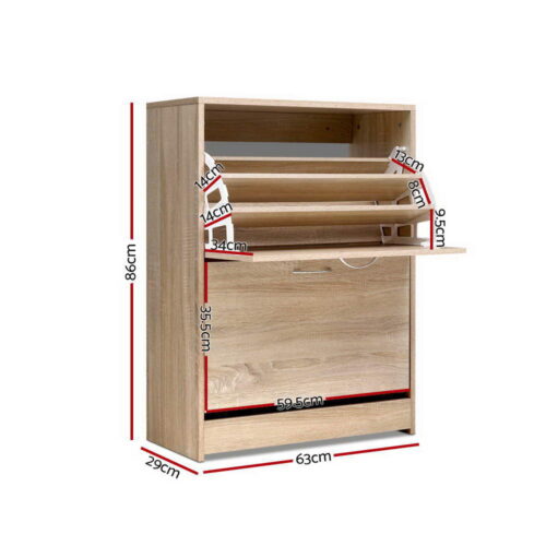 Artiss Shoe Rack Cabinet 24 Pairs 3-tier Wood Nina - Image 4
