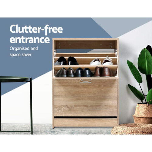 Artiss Shoe Rack Cabinet 24 Pairs 3-tier Wood Nina - Image 5