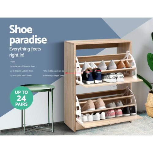 Artiss Shoe Rack Cabinet 24 Pairs 3-tier Wood Nina - Image 6
