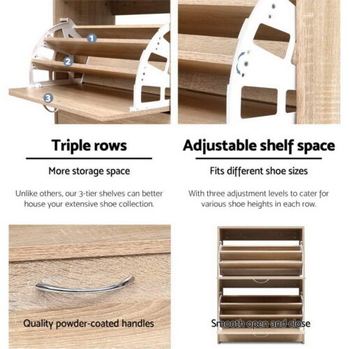 Artiss Shoe Rack Cabinet 24 Pairs 3-tier Wood Nina - Image 7