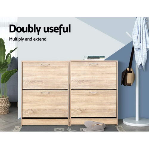 Artiss Shoe Rack Cabinet 24 Pairs 3-tier Wood Nina - Image 8