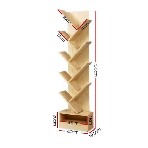 Artiss Tree Bookshelf 9 Tiers - ECHO Oak - Image 4