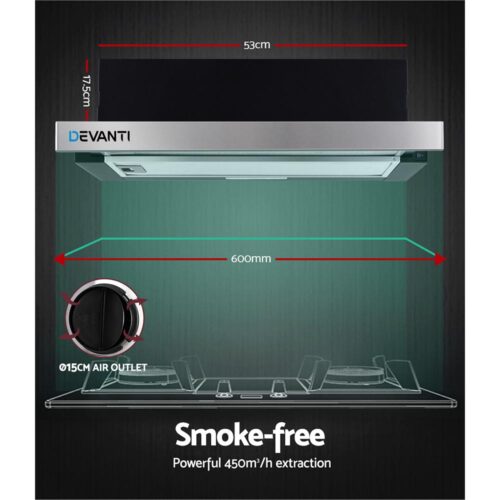 Devanti 600mm Range Hood 60cm Slide out Rangehood Stainless Steel - Image 2