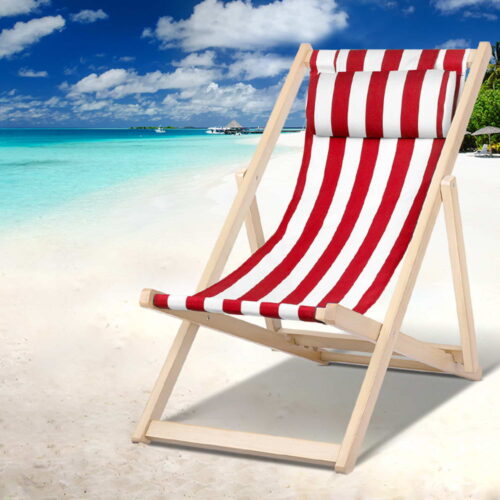Gardeon Outdoor Deck Chair Wooden Sun Lounge Folding Beach Patio Furniture Red - Image 6