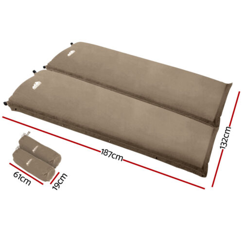 Weisshorn Self Inflating Mattress Camping Sleeping Mat Air Bed Double Set Coffee - Image 2