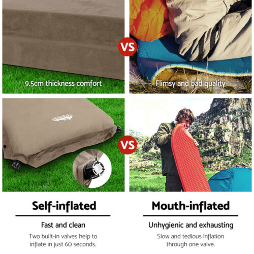 Weisshorn Self Inflating Mattress Camping Sleeping Mat Air Bed Double Set Coffee - Image 5