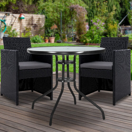 Gardeon 3PC Bistro Set Outdoor Furniture Rattan Table Chairs Cushion Patio Garden Hugo - Image 9