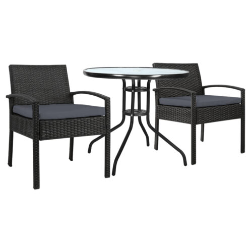 Gardeon 3PC Bistro Set Outdoor Furniture Rattan Table Chairs Cushion Patio Garden Felix - Image 2
