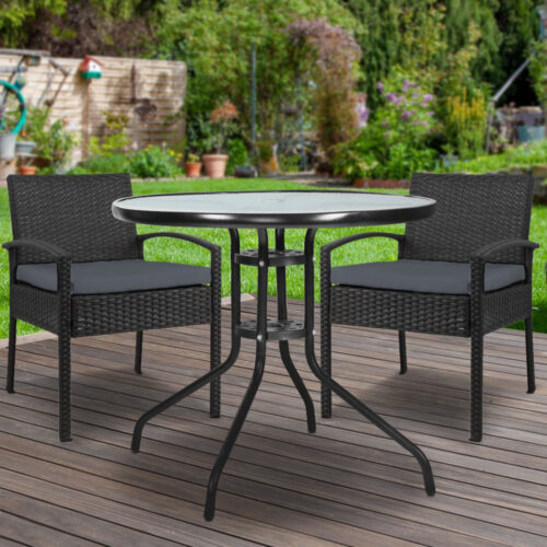 Gardeon 3PC Bistro Set Outdoor Furniture Rattan Table Chairs Cushion Patio Garden Felix - Image 9
