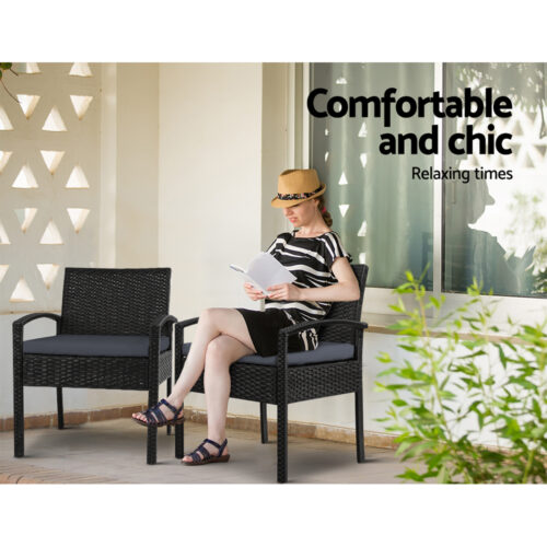 Gardeon 3PC Bistro Set Outdoor Furniture Rattan Table Chairs Cushion Patio Garden Felix - Image 12