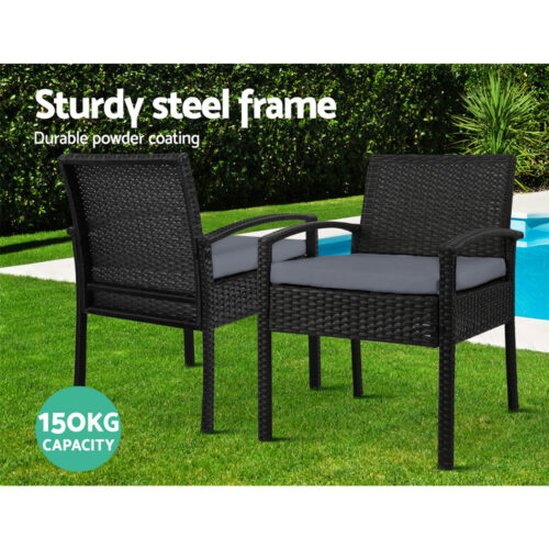 Gardeon 3PC Bistro Set Outdoor Furniture Rattan Table Chairs Cushion Patio Garden Felix - Image 13