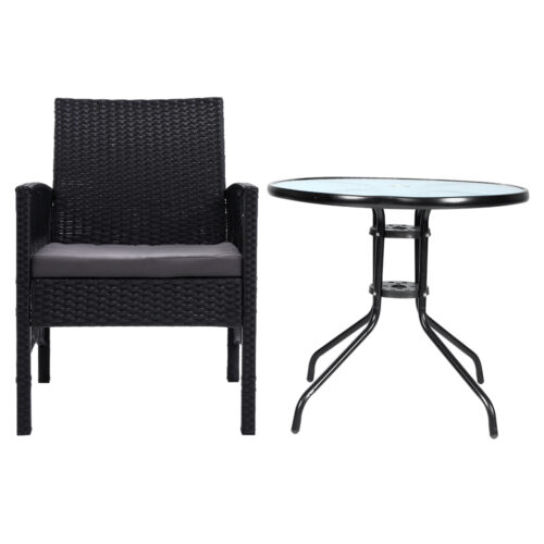 Gardeon 3PC Bistro Set Outdoor Furniture Rattan Table Chairs Cushion Patio Garden Lyra - Image 4