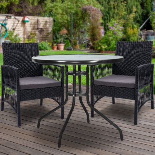 Gardeon 3PC Bistro Set Outdoor Furniture Rattan Table Chairs Cushion Patio Garden Lyra - Image 9