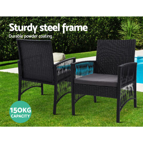 Gardeon 3PC Bistro Set Outdoor Furniture Rattan Table Chairs Cushion Patio Garden Lyra - Image 13