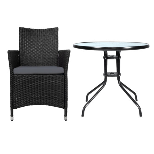 Gardeon 3PC Bistro Set Outdoor Furniture Rattan Table Chairs Cushion Patio Garden Idris - Image 4