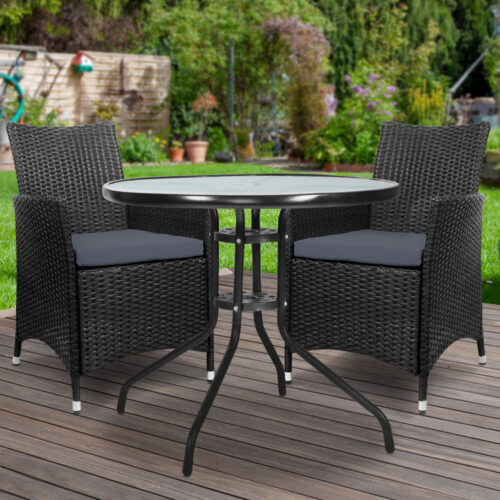 Gardeon 3PC Bistro Set Outdoor Furniture Rattan Table Chairs Cushion Patio Garden Idris - Image 9