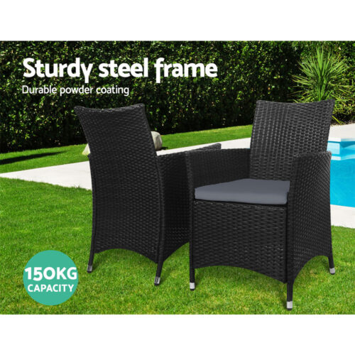 Gardeon 3PC Bistro Set Outdoor Furniture Rattan Table Chairs Cushion Patio Garden Idris - Image 13