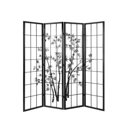 Artiss 4 Panel Room Divider Screen 174x179cm Bamboo Black White - Image 2