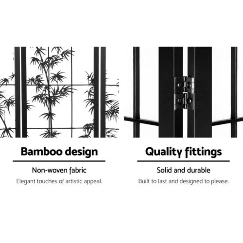 Artiss 4 Panel Room Divider Screen 174x179cm Bamboo Black White - Image 4