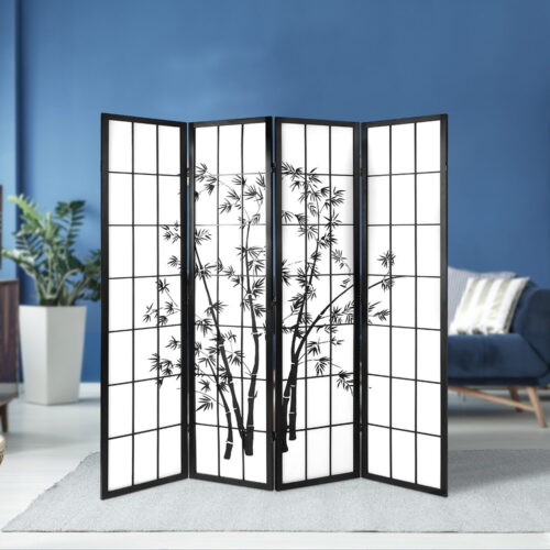 Artiss 4 Panel Room Divider Screen 174x179cm Bamboo Black White - Image 8