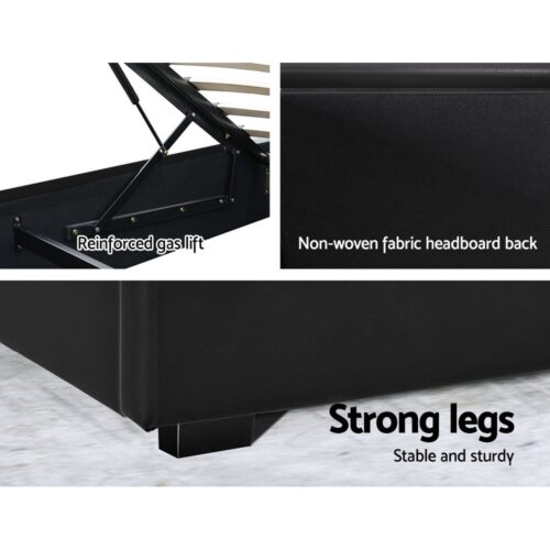Artiss Bed Frame Queen Size LED Gas Lift Black COLE - Image 6