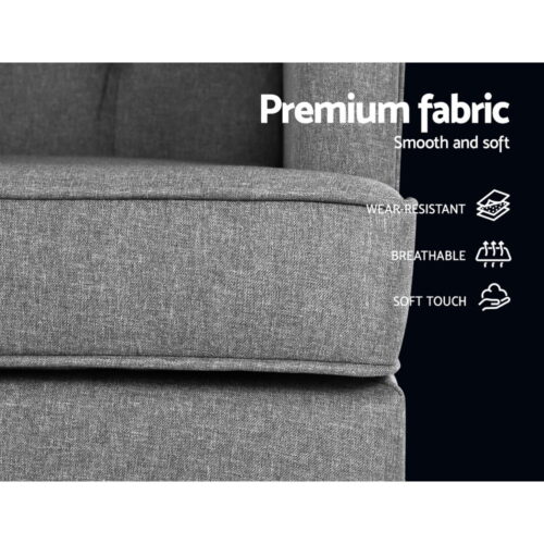 Artiss Rocking Chair Armchair Linen Fabric Grey Gaia - Image 6
