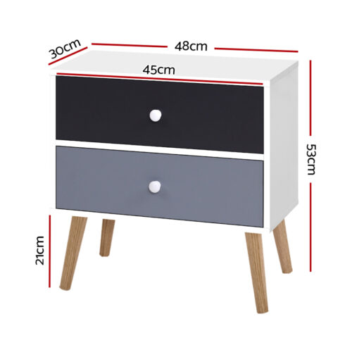 Artiss Bedside Table 2 Drawers - BONDS White - Image 2
