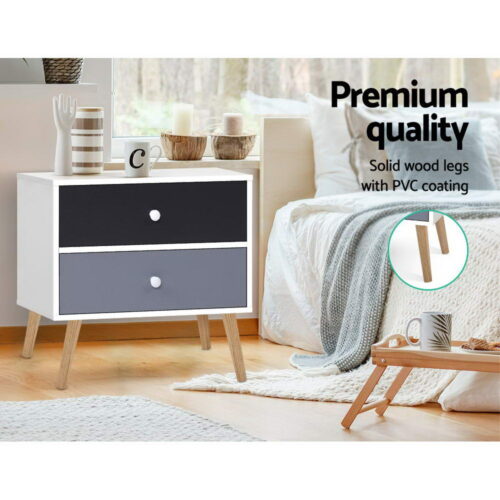 Artiss Bedside Table 2 Drawers - BONDS White - Image 6