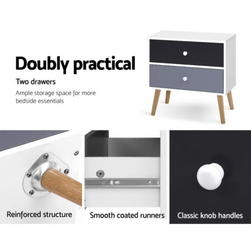 Artiss Bedside Table 2 Drawers - BONDS White - Image 7