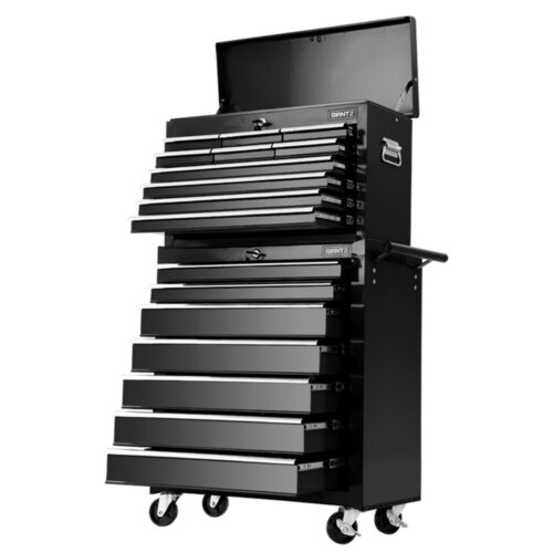 Giantz 17 Drawer Tool Box Cabinet Chest Trolley Toolbox Garage Storage Box Black - Image 2
