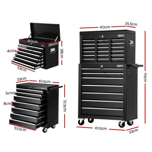 Giantz 17 Drawer Tool Box Cabinet Chest Trolley Toolbox Garage Storage Box Black - Image 3
