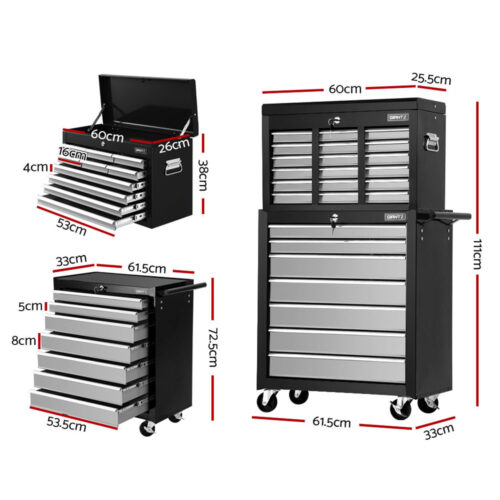 Giantz 17 Drawer Tool Box Cabinet Chest Trolley Toolbox Garage Storage Box Grey - Image 3