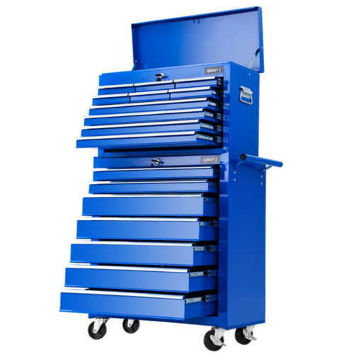 Giantz 17 Drawer Tool Box Cabinet Chest Trolley Toolbox Garage Storage Box Blue - Image 2