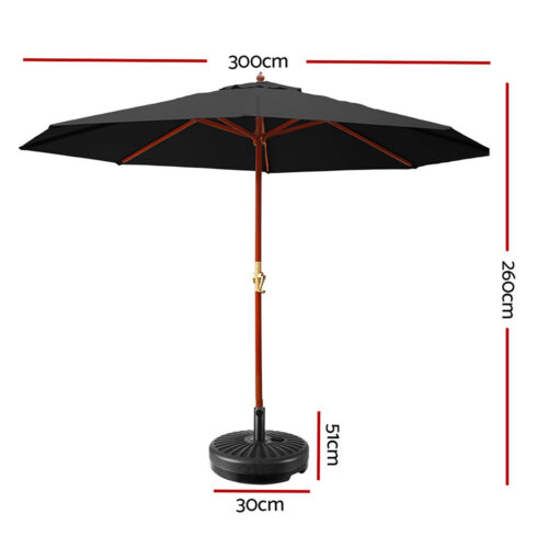 Instahut Outdoor Umbrella Pole Umbrellas 3M Parasol Base Garden Stand Deck Black - Image 3