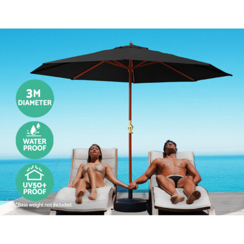 Instahut Outdoor Umbrella Pole Umbrellas 3M Parasol Base Garden Stand Deck Black - Image 5