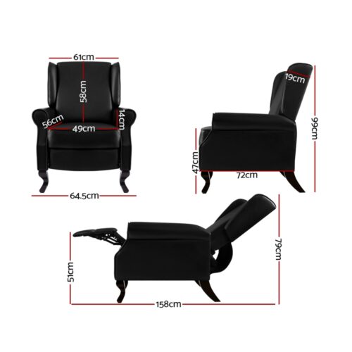 Artiss Recliner Armchair Black Faux Leather Domini - Image 3
