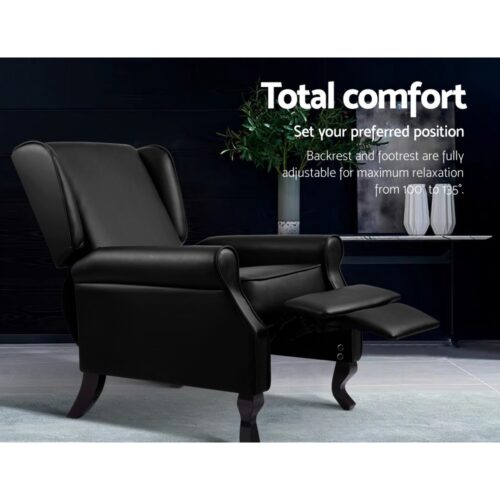 Artiss Recliner Armchair Black Faux Leather Domini - Image 5