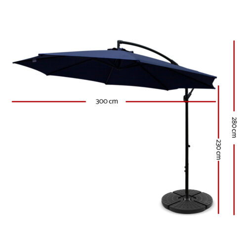 Instahut 3m Outdoor Umbrella w/Base Cantilever Beach Garden Patio Navy - Image 3