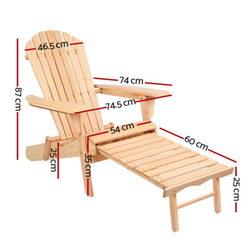 Gardeon 2PC Adirondack Outdoor Chairs Wooden Sun Lounge Patio Furniture Garden Natural - Image 3