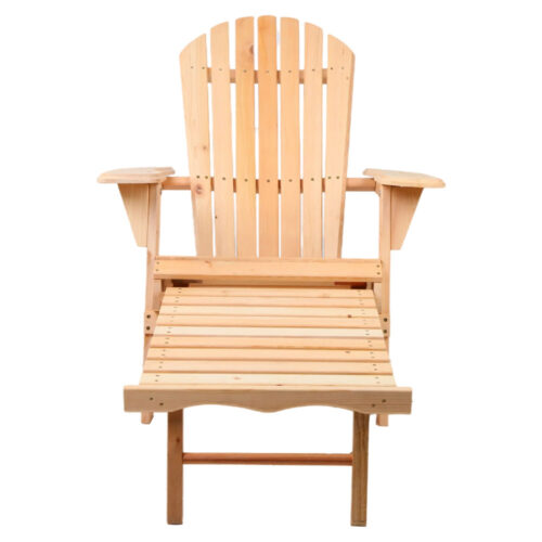Gardeon 2PC Adirondack Outdoor Chairs Wooden Sun Lounge Patio Furniture Garden Natural - Image 4