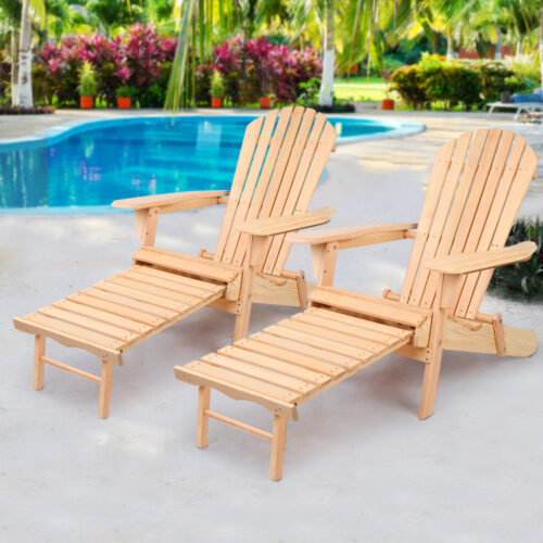 Gardeon 2PC Adirondack Outdoor Chairs Wooden Sun Lounge Patio Furniture Garden Natural - Image 9