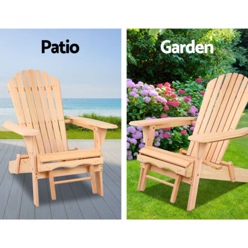 Gardeon 2PC Adirondack Outdoor Chairs Wooden Sun Lounge Patio Furniture Garden Natural - Image 10