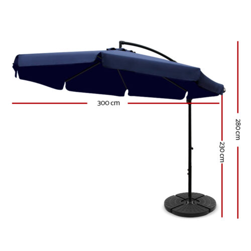 Instahut 3m Outdoor Umbrella w/Base Cantilever Garden Patio Beach Navy - Image 3