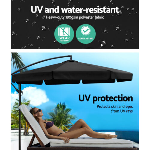 Instahut 3m Outdoor Umbrella w/Base Cantilever Garden Patio Beach Black - Image 5