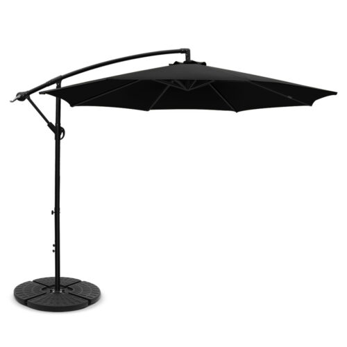 Instahut 3m Outdoor Umbrella w/Base Cantilever Beach Garden Patio Black - Image 2