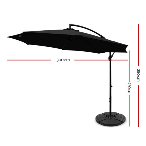 Instahut 3m Outdoor Umbrella w/Base Cantilever Beach Garden Patio Black - Image 3