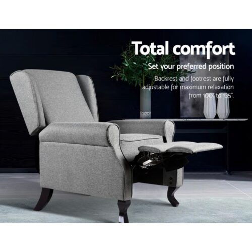 Artiss Recliner Armchair Grey Fabric Domini - Image 5