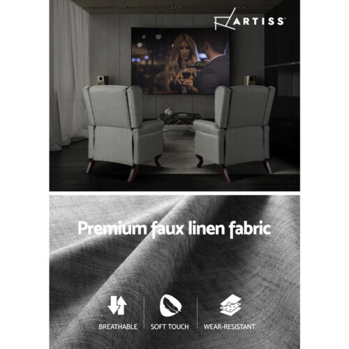 Artiss Recliner Armchair Grey Fabric Domini - Image 6
