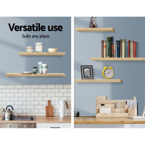 Artiss Floating Wall Shelf Set of 3 Oak - Image 6