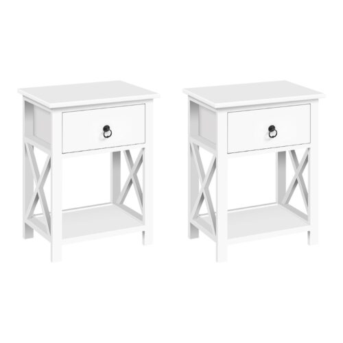 Artiss 2 X Bedside Table 1 Drawer with Shelf - EMMA White - Image 2
